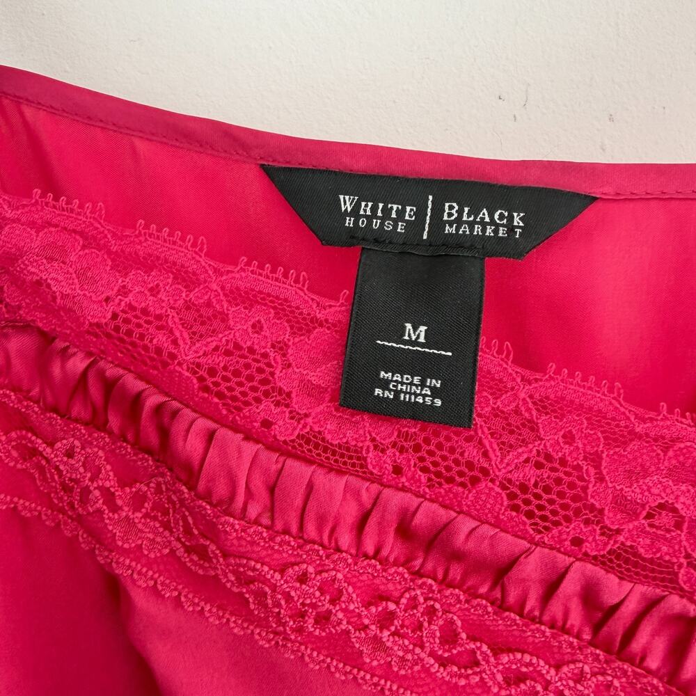 Y2K White House Black Market Silk Cami Top Medium Pink Babydoll Lace Coquette - Picture 11 of 15